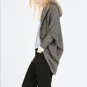 Zara Black and White Wrap Cardigan with Hood